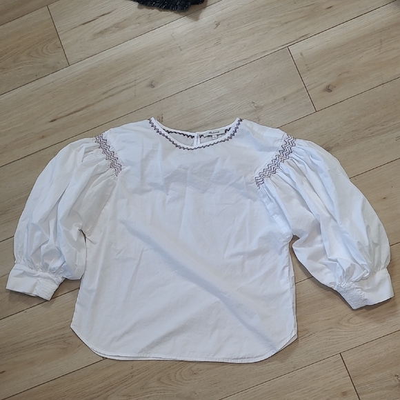 Madewell Tops - Madewell Embroidered Poplin Balloon Sleeve Top Blouse Cotton White Medium